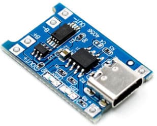 TP4056 Adjustable 1A Li-ion lithium Battery Charging Module with Overcurrent Protection – Type C Port or 5V DC Point for Input power, Output : 4.5-5.5V, Full charge voltage: 4.2V