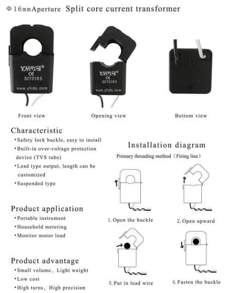YHDC SCT016S 200A 100mA Split Core Current Transformer - Thumbnail 3